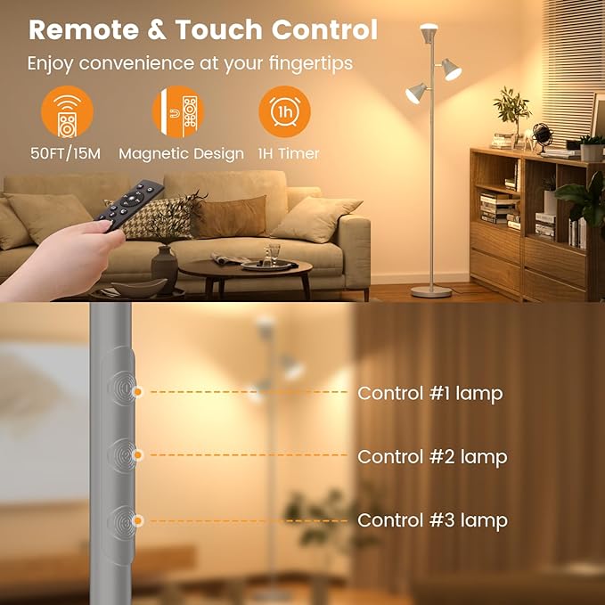 SIBRILLE 36W LED Tree Floor Lamp, Dimmable Tall Standing Lamp