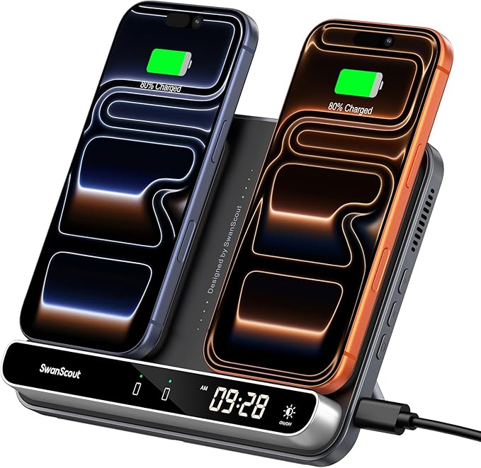 Dual Wireless Charger Stand, SwanScout 504, Foldable Wireless Charging Station