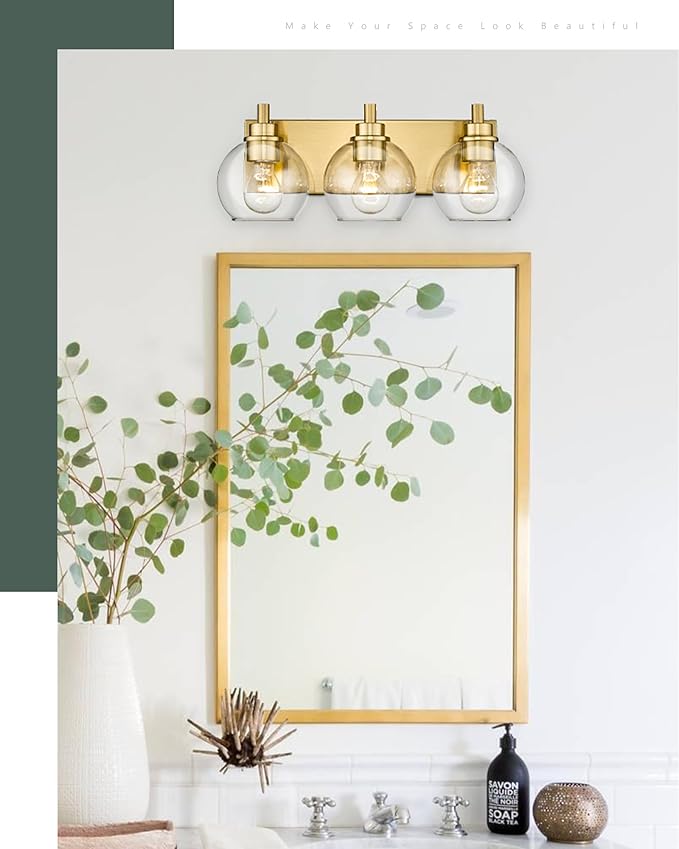 METWET Bathroom Light Fixtures, 3-Light Brushed Gold Vanity Light, Modern Wall