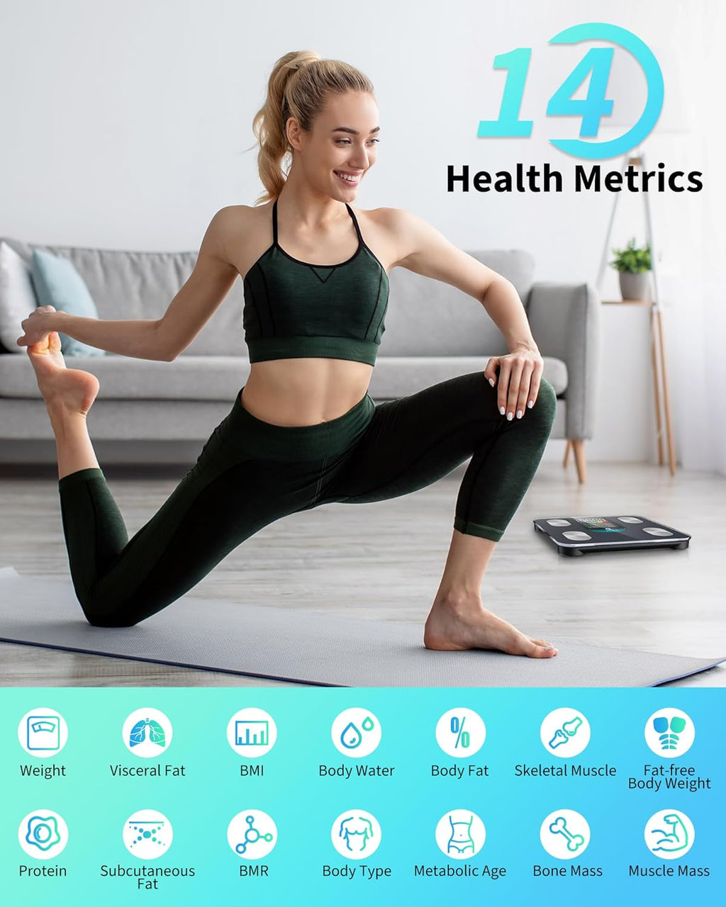 Arboleaf Smart Scale for Body Weight and Fat, 14 Metrics in App, Black