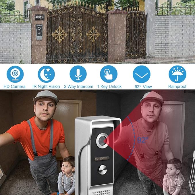 AMOCAM Video Intercom System, 7 Inches Monitor Wired Video Door Phone Doorbell