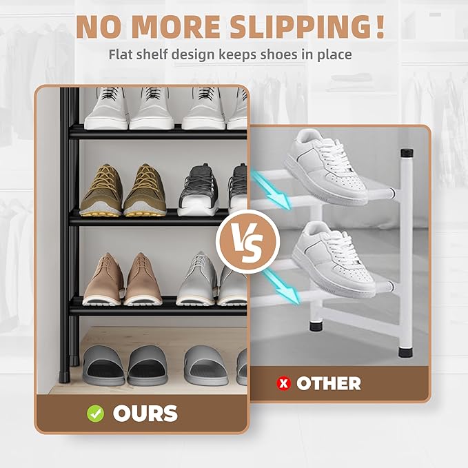 STORAGE MANIAC Long Expandable Shoe Rack, 24 Pairs Metal Wide Stackable Shoe