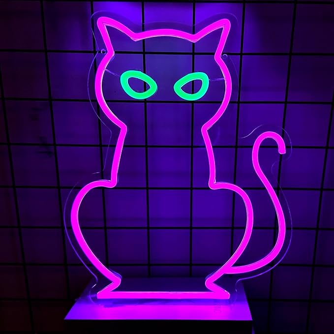 Cat Neon Signs for Wall Decor, Purple Cat LED Neon Sign USB Powered, Halloween Cat LED Light Table Decoration for Bar, Christmas, Wedding, Birthday Party