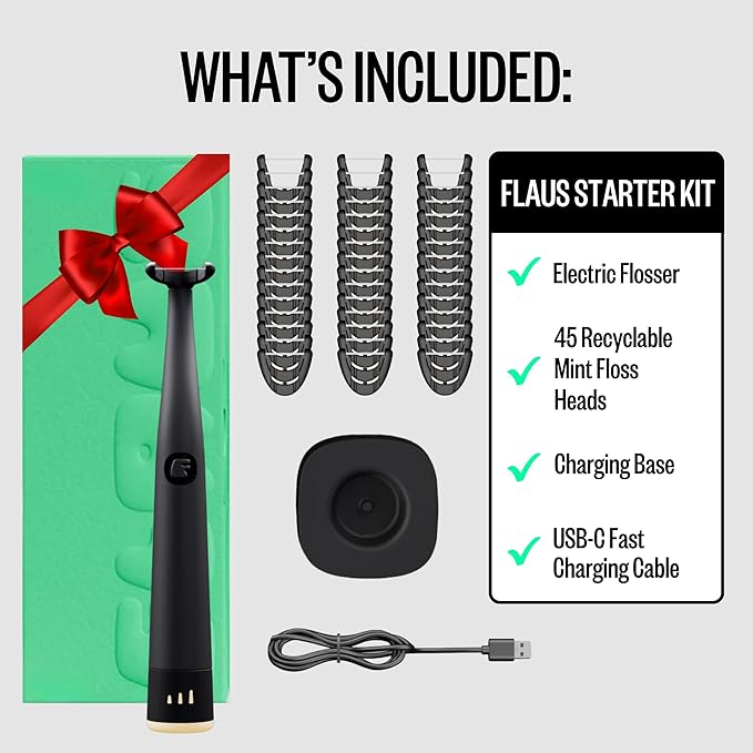 FLAUS Electric Flosser 3 Speeds + 45 Refill Heads Water Flosser Alternative