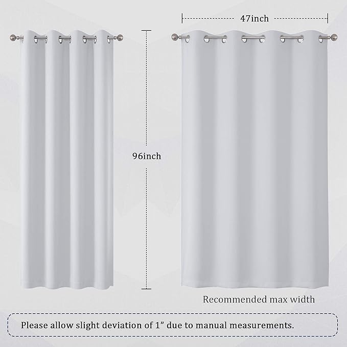 DUALIFE Greyish White Curtains for Bedroom Window Treatment 96 Inch Length (Set of 2)