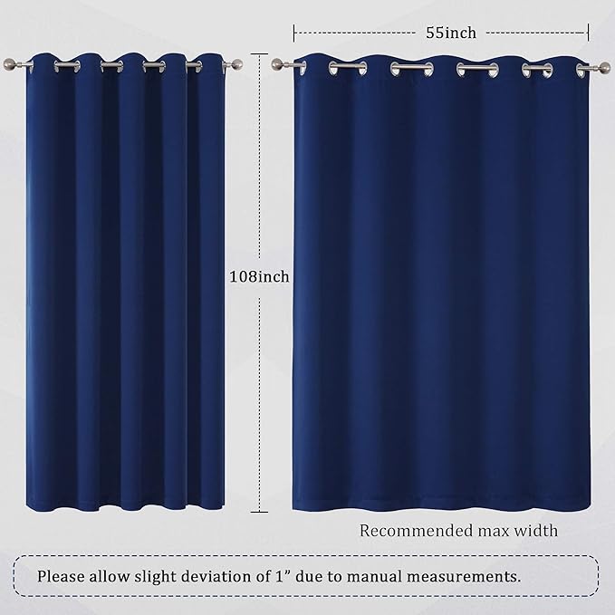 DUALIFE Navy Blue Blackout Curtains Thermal Insulated Window Drapes