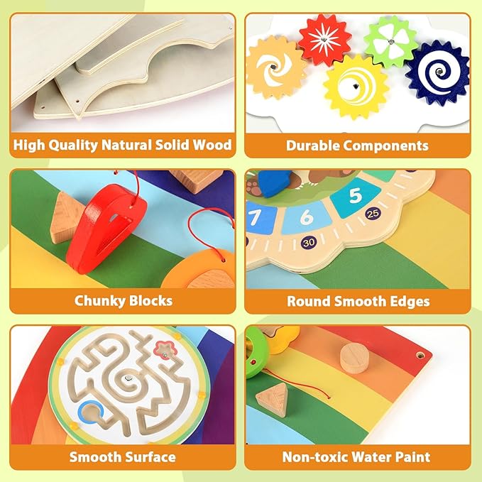 5FT Large Sunshine Rainbow Wooden Activity Wall Panel Christmas Gift