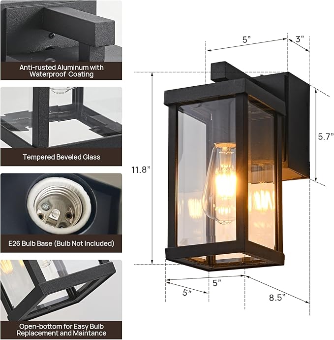 JOKAONOTL Dusk to Dawn Porch Lights (2 PC)