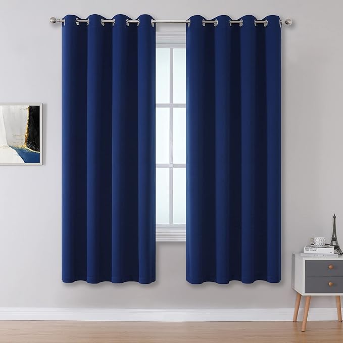 DUALIFE Navy Blue Blackout Curtains 63 Inch Length