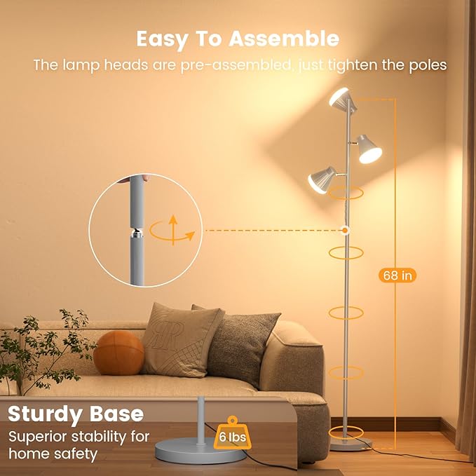 SIBRILLE 36W LED Tree Floor Lamp, Dimmable Tall Standing Lamp