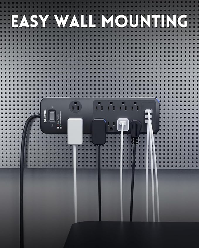 Surge Protector Power Strip 20FT, PLUGTUL Surge Protector