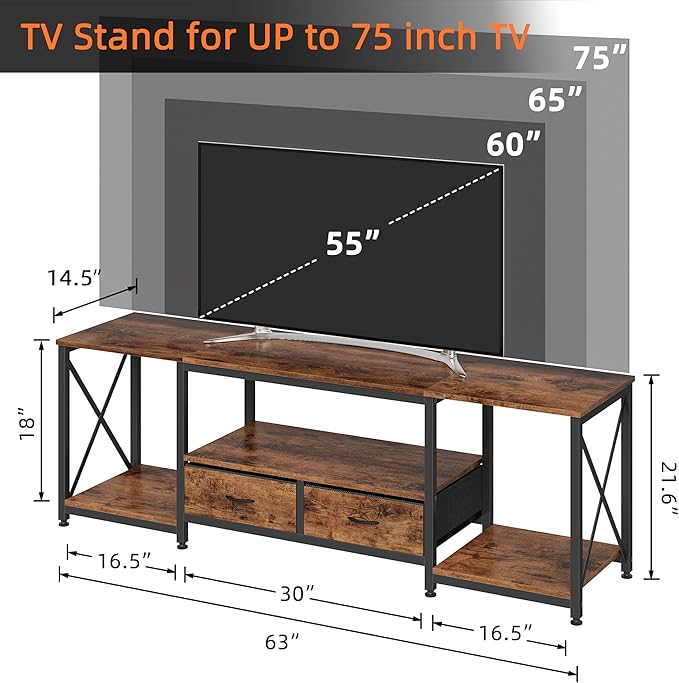 GYIIYUO TV Stand with Fabric Drawers