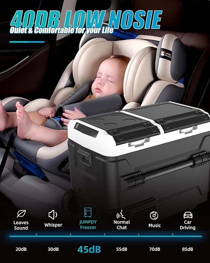 Electric Cooler with Battery 12V 52 Quart Car Refrigerator Dual Zone Dual Door