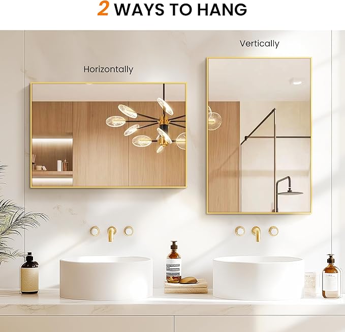 Bathroom Vanity Mirror for Wall, 2 Pack 36" x 24" Metal Framed Rectangular