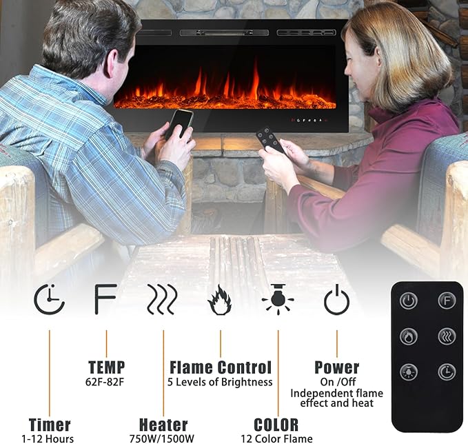 CharaVector Electric Fireplaces Recessed Wall Mounted Fireplace Insert 50 Inch