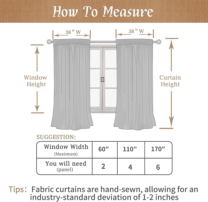 LAMIT Natural 100% Blackout Linen Curtains, 54 Inches Linen Textured Thermal