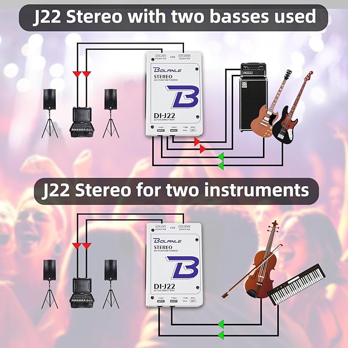 Bolanle J22 Professional Stereo DI Box/Splitter XLR 1/4 inch, Dual Channel