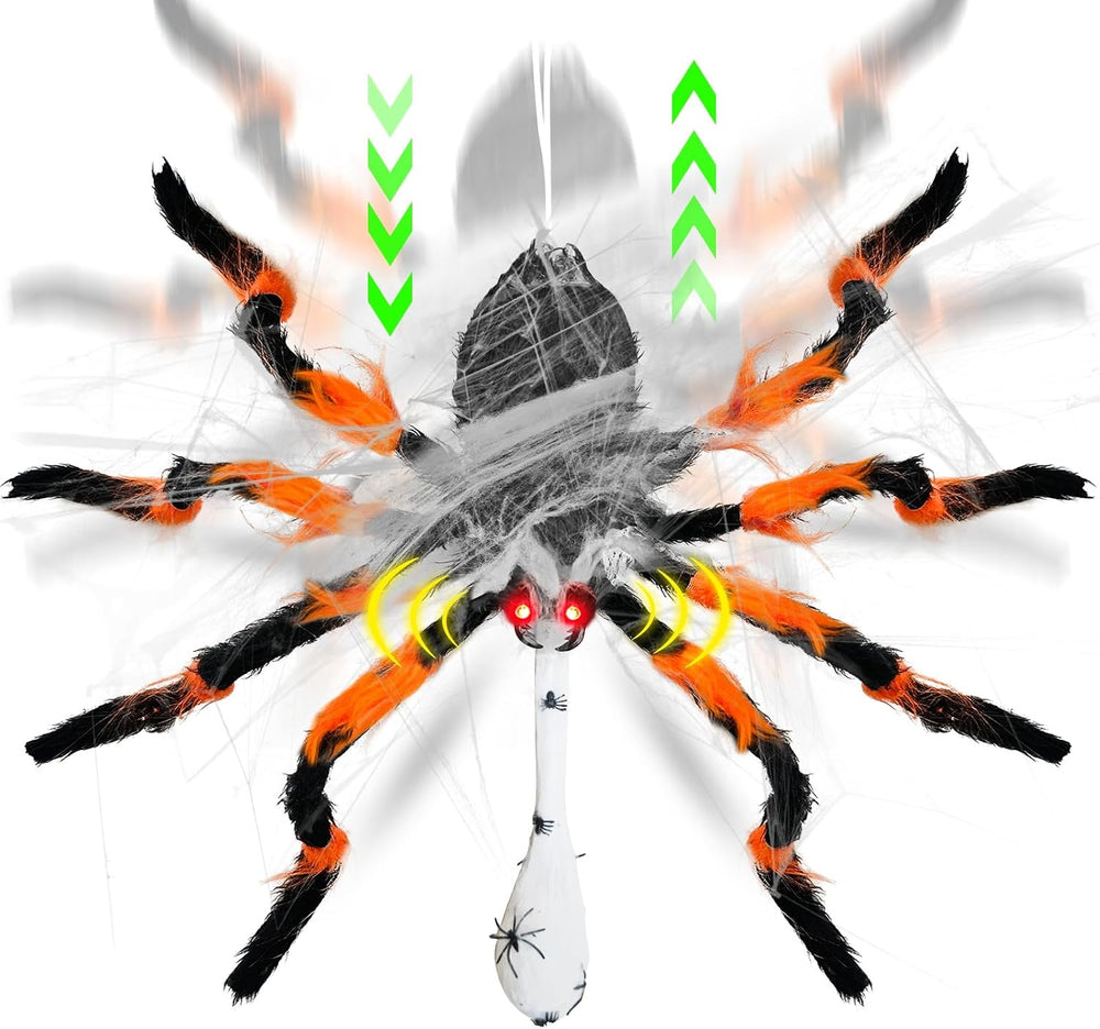 44" Halloween Animatronic Giant Hanging Spider Move Up & Down with E...