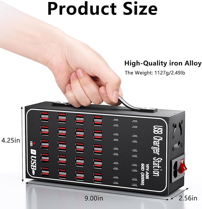300W USB Charging Station, 60 Port USB C Charger Block, USB Charger hub