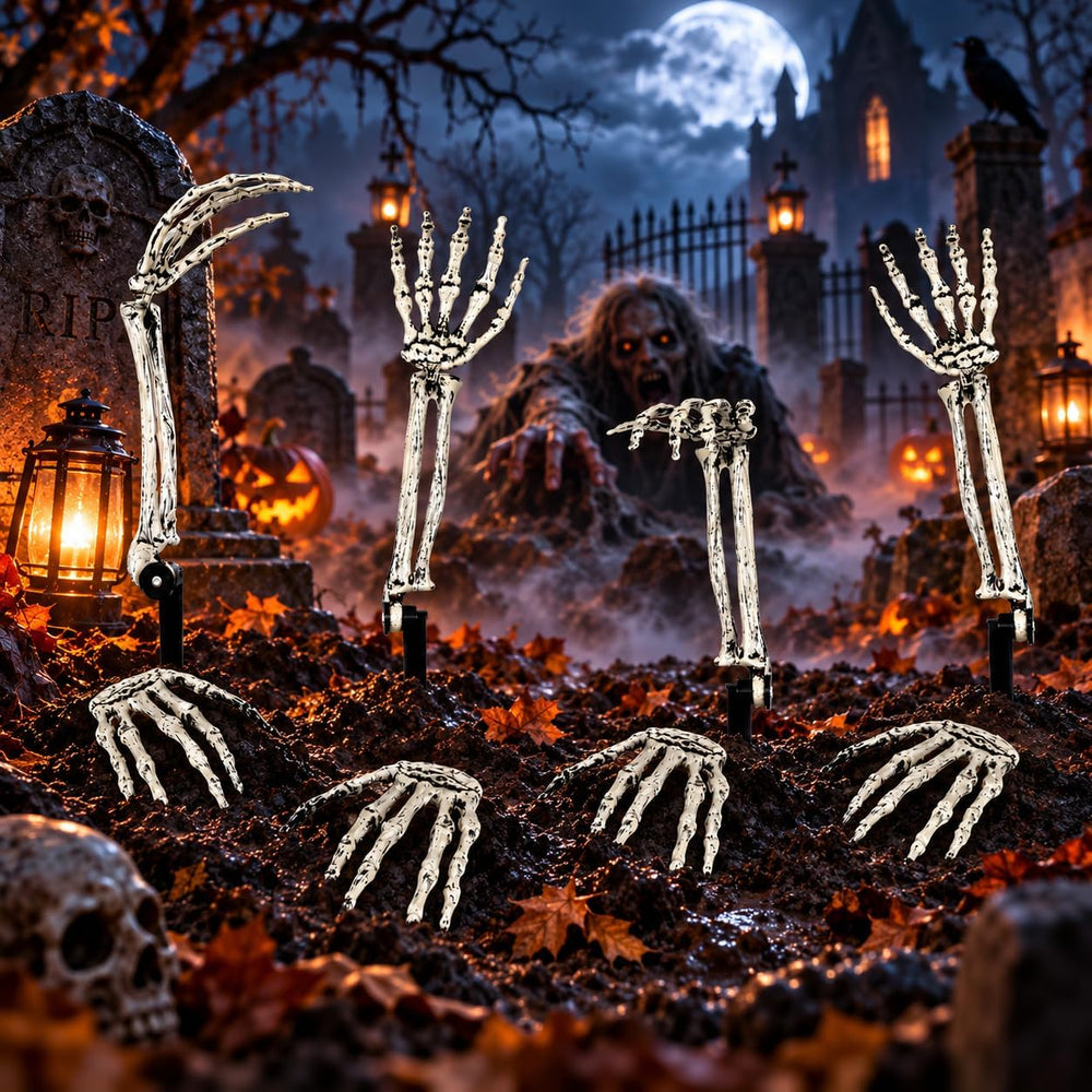 12 Pack Halloween Decorations Outdoor Skeleton Hands and Arms Yard Stakes, Re...