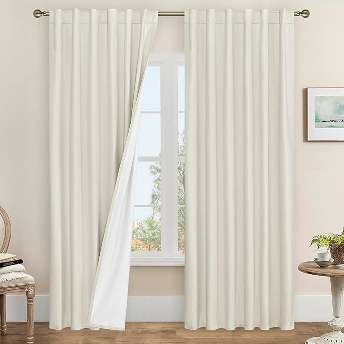LAMIT 100% Blackout Curtains for Living Room, 95 Inch Linen Textured Thermal