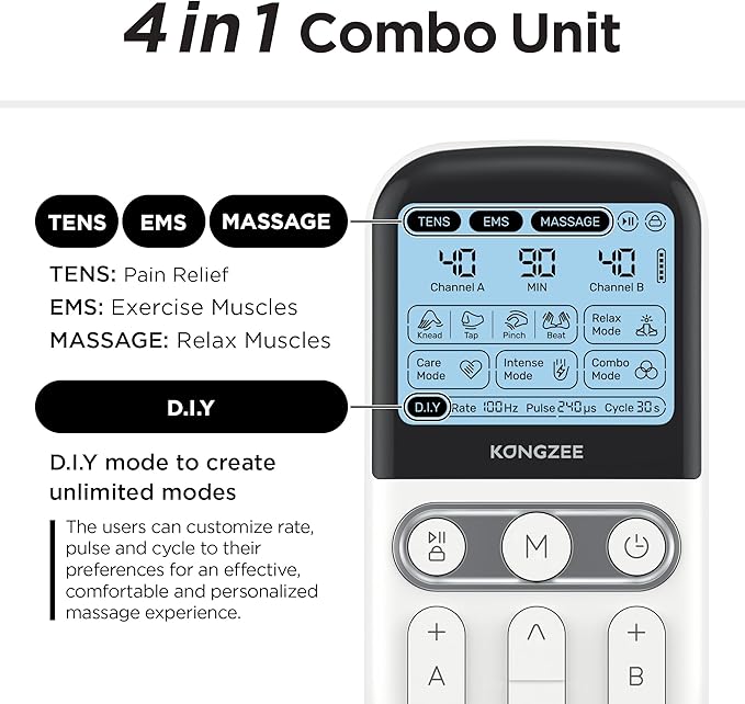 4 in 1 - D.I.Y & Tens Unit & EMS & Massage Muscle Stimulator, Dual Channel TENS (12pcs)