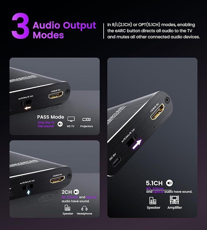 avedio links HDMI ARC/eARC Audio Extractor Converter 8K@60Hz 4K@120Hz, HDMI to
