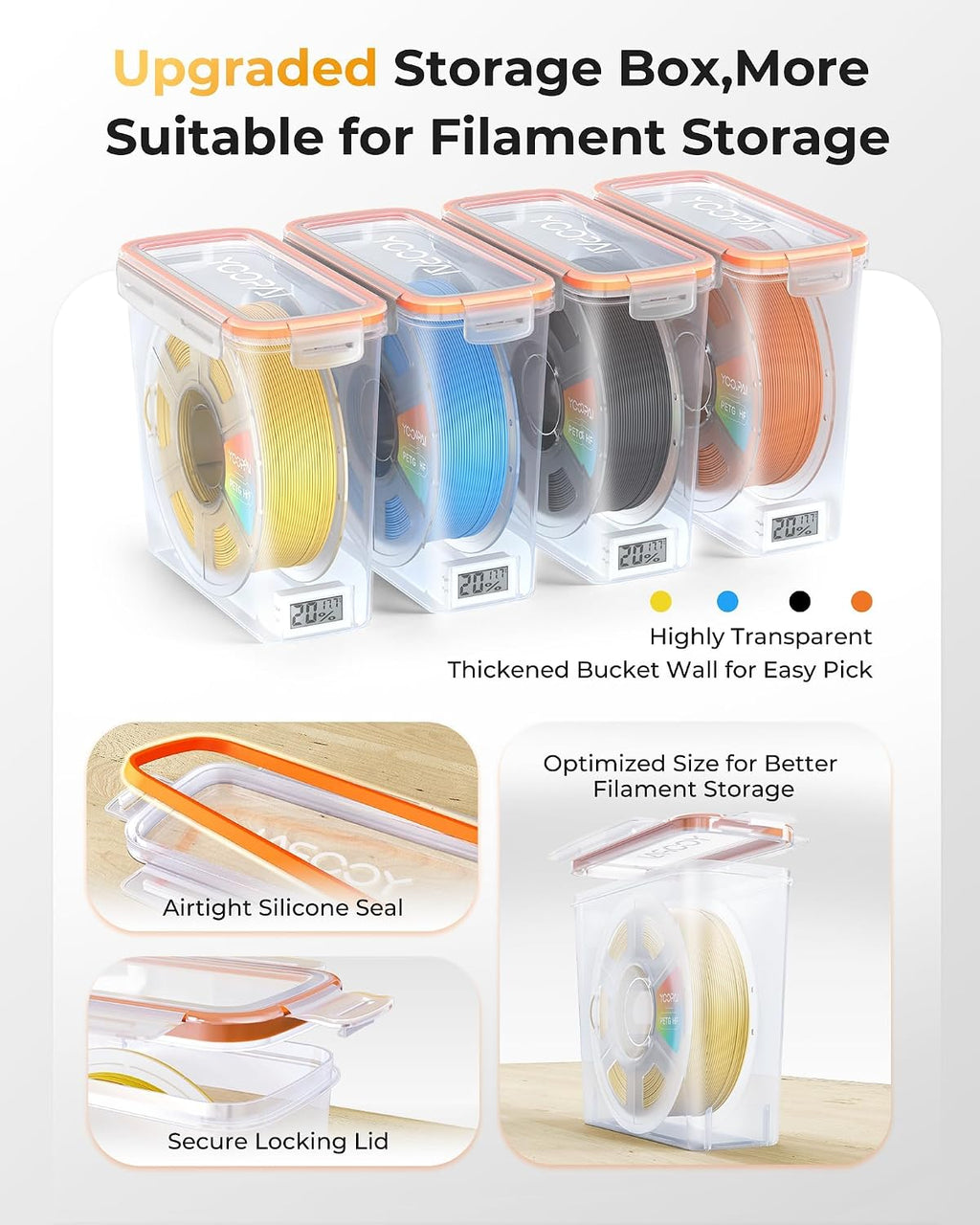 yoopai pro filament storage box with temperature & shown in use