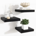 Fun Memories Floating Shelves for Wall - 7.5 Inch Square Shelves with Invisible Brackets, Black Small Wall Shelf for Living Room, Bathroom, Bedroom, and Kitchen Decor Black Set of 3