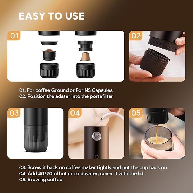 Portable 2-in-1 Coffee Maker, Portable 20 Bar Espresso Machine