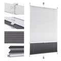 Sekey Pleated Blind Double Pleated Day+Night Blackout No Drilling Tensioned Light Protection Klemmfix 70 x 100 cm White and Grey