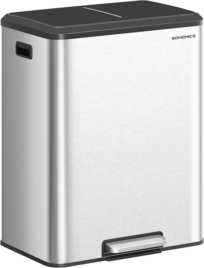 SONGMICS Trash Can, 2 x 8 Gallon Double Garabge Can