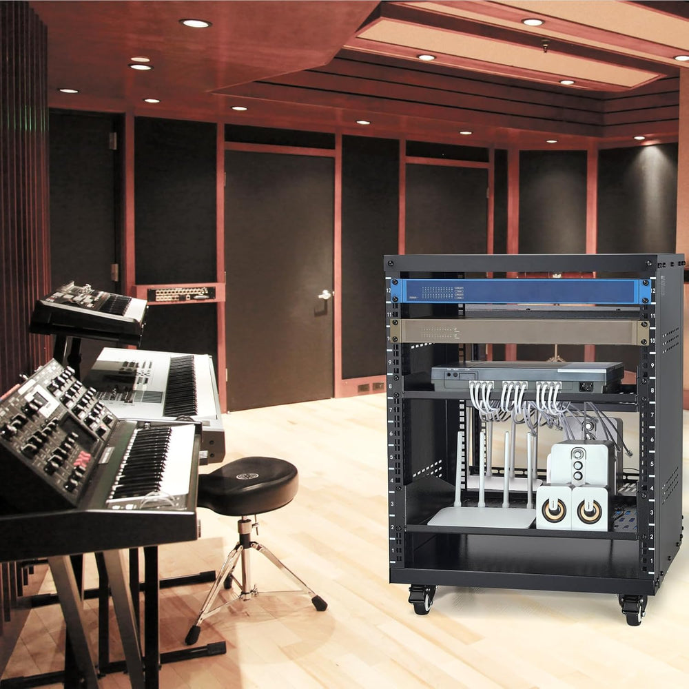 VEVOR 12U AV Rack Stand with Caster Wheels, Component Rack Cabinet Recording ...