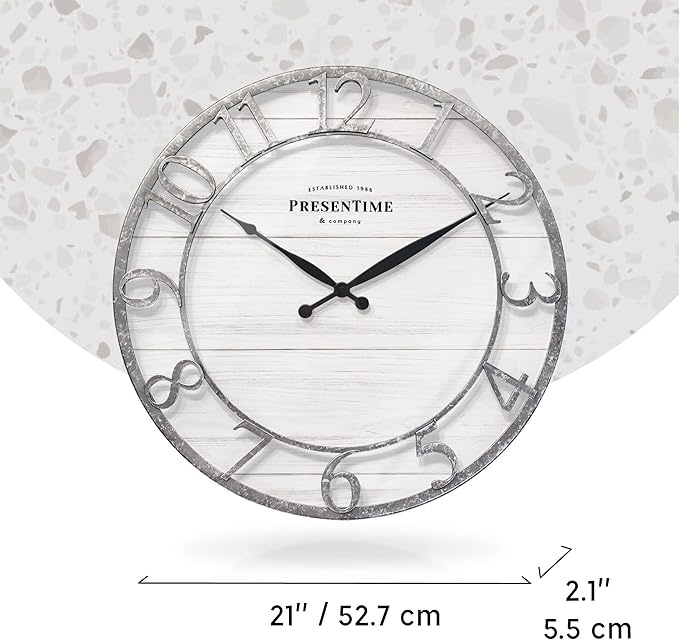 Presentime & Co 21" Farmhouse Series Wall Clock, Shiplap Style, Raised 3D