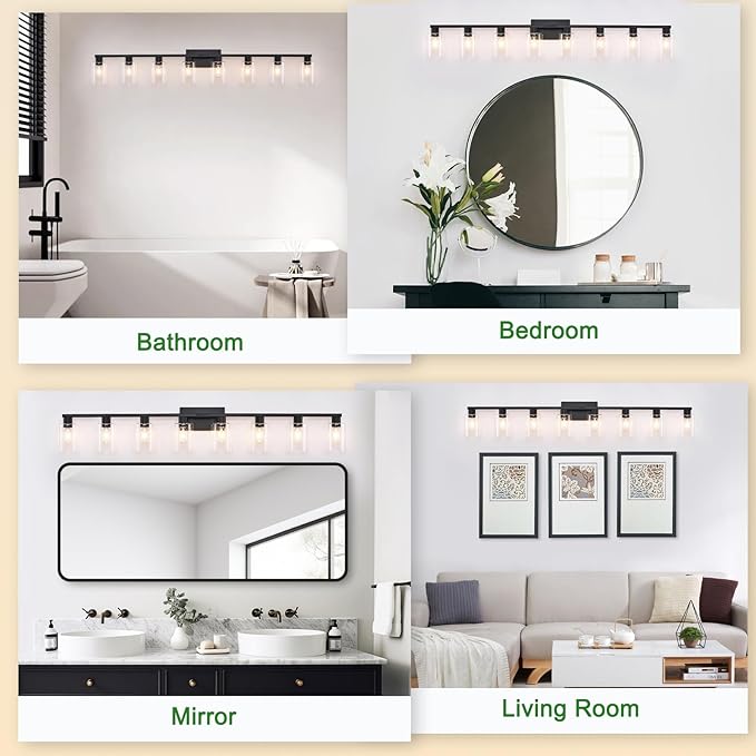 SOPEAS 8-Light Black Vanity Light Fixtures, Vanity Lights Clear Glass ShadeRust