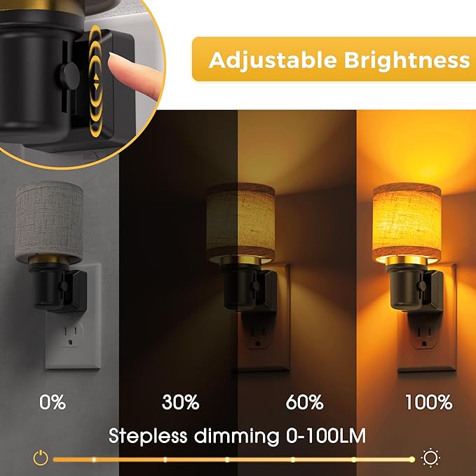 L LOHAS LED Night Lights Plug into Wall, 2 Pack Linen Fabric Cylinder Decor