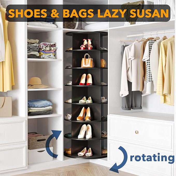 SpaceAid 7 Tier Rotating Shoe Rack Tower, Spinning Shoe Display Lazy Susan