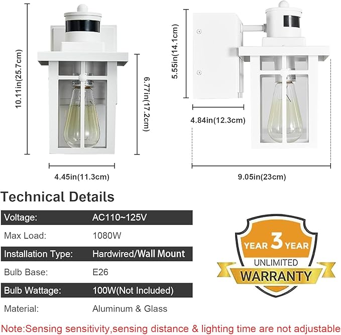 2 pack Porch Lights with GFCI Outlet, Dusk to Dawn Motion Sensor Outdoor Lights