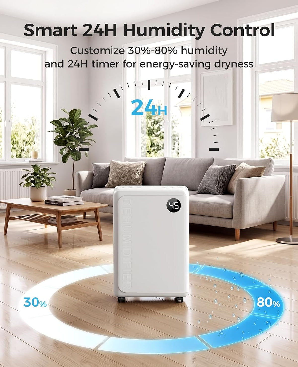 32 Pint Dehumidifier for Basement and Home, 2600 Sq Ft with Drain Hose