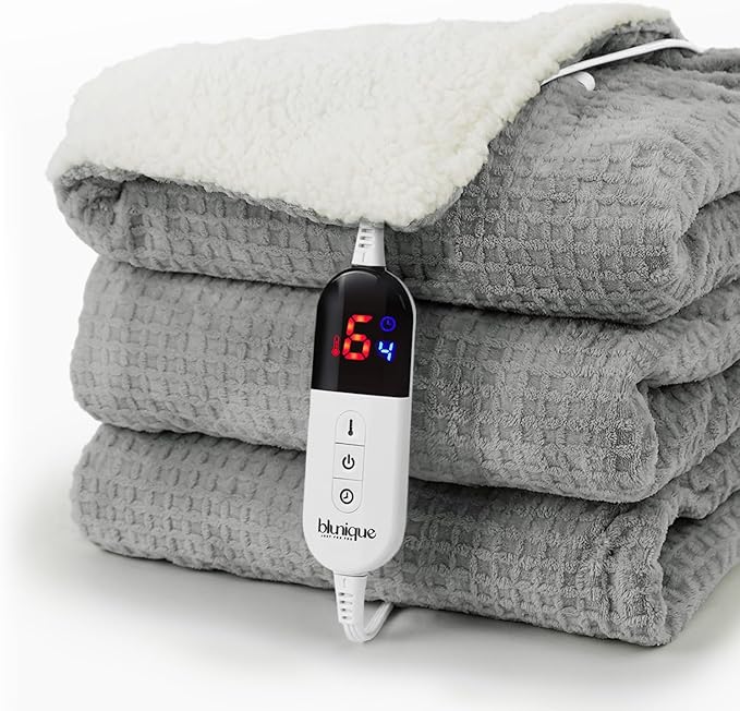 Heated Blanket Electric Throw Waffle, 50x60 Inches Sherpa Fleece Fast Heating