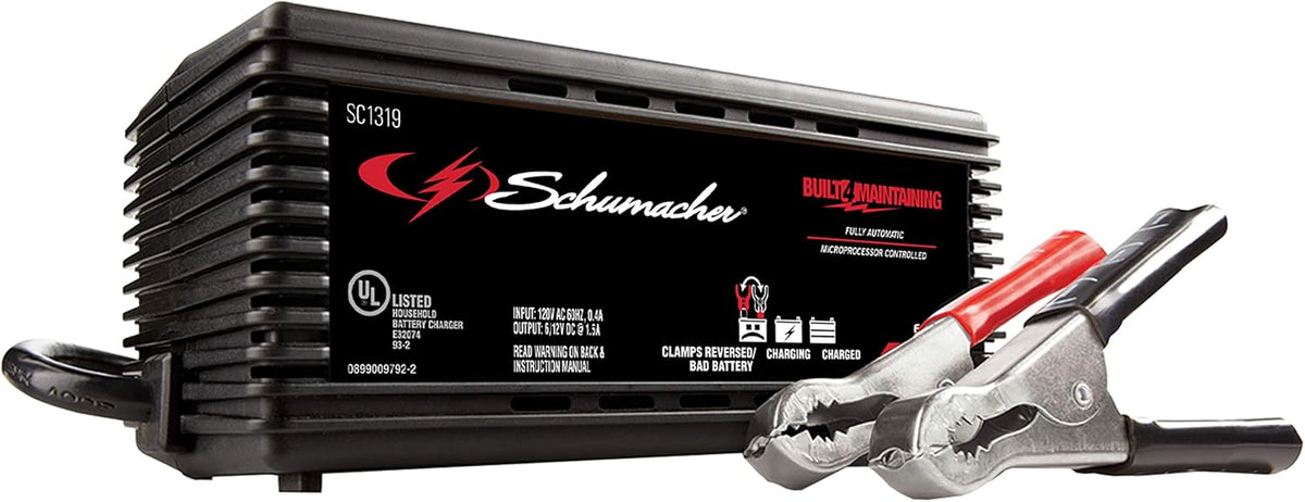 Schumacher Electric Battery Charger and Maintainer, 3-in-1, SC1319 - Fully Automatic, 1.5 Amp, 6 Volt and 12 Volt for Car, Power Sport and Marine Batteries