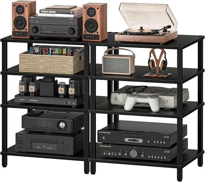 LELELINKY 4-Tier AV Media Player Stand Set of 2, Wooden TV Stand, Game Console