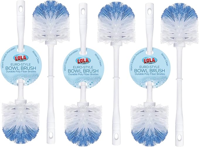 LOLA Classic Toilet Brush, 6 Pack, Durable Fiber Stiff Bristles, Compact Size
