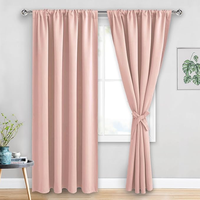 JIUZHEN Blush Pink Blackout Curtains (Set of 2)