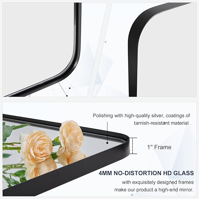 ANDY STAR Square Wall Mirror for Bathroom, 24”x24” Matte Black Bathroom Mirror
