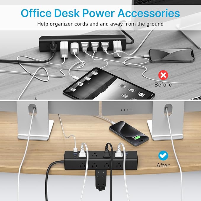 CCCEI Desk Outlet Station 20W USB C Port. 12 Outlet Desktop Clamp Power Strip