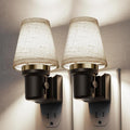 L LOHAS LED Night Lights Plug into Wall, 2 Pack Linen Fabric Round Platform