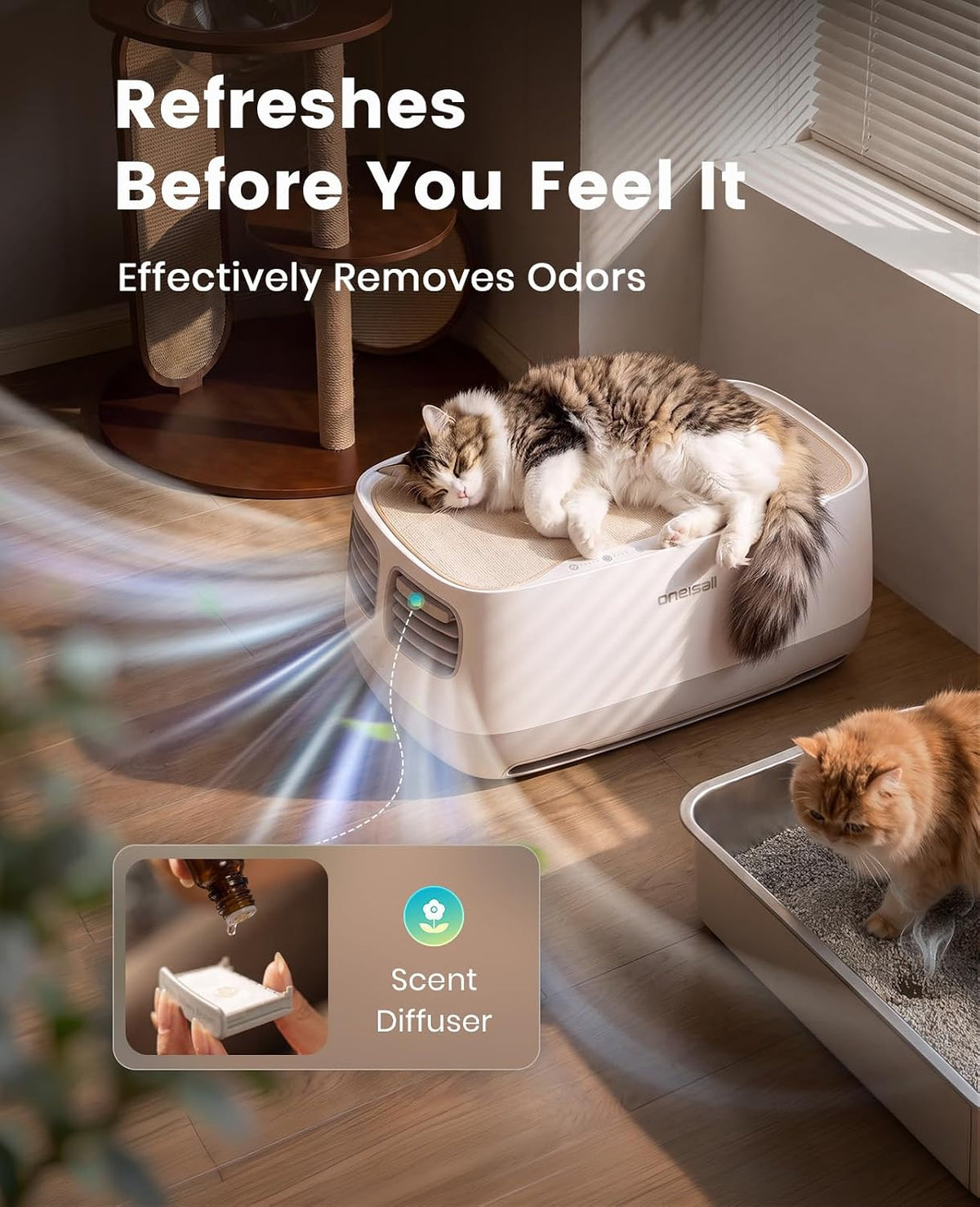 oneisall Pet Air Purifier with 3-Side Air Intake&Hair Collection Bin, PP03