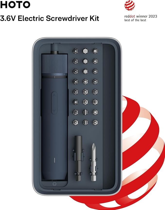 HOTO Electric Screwdriver Kit, Upgraded 1/4'' Hex 25 Bits, Magnetic Lid (25-Piece)