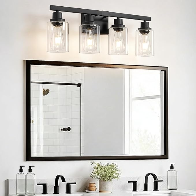 DIKAIDA Bathroom Vanity Light, 4-Light Modern Matte Black Wall Sconce Lighting